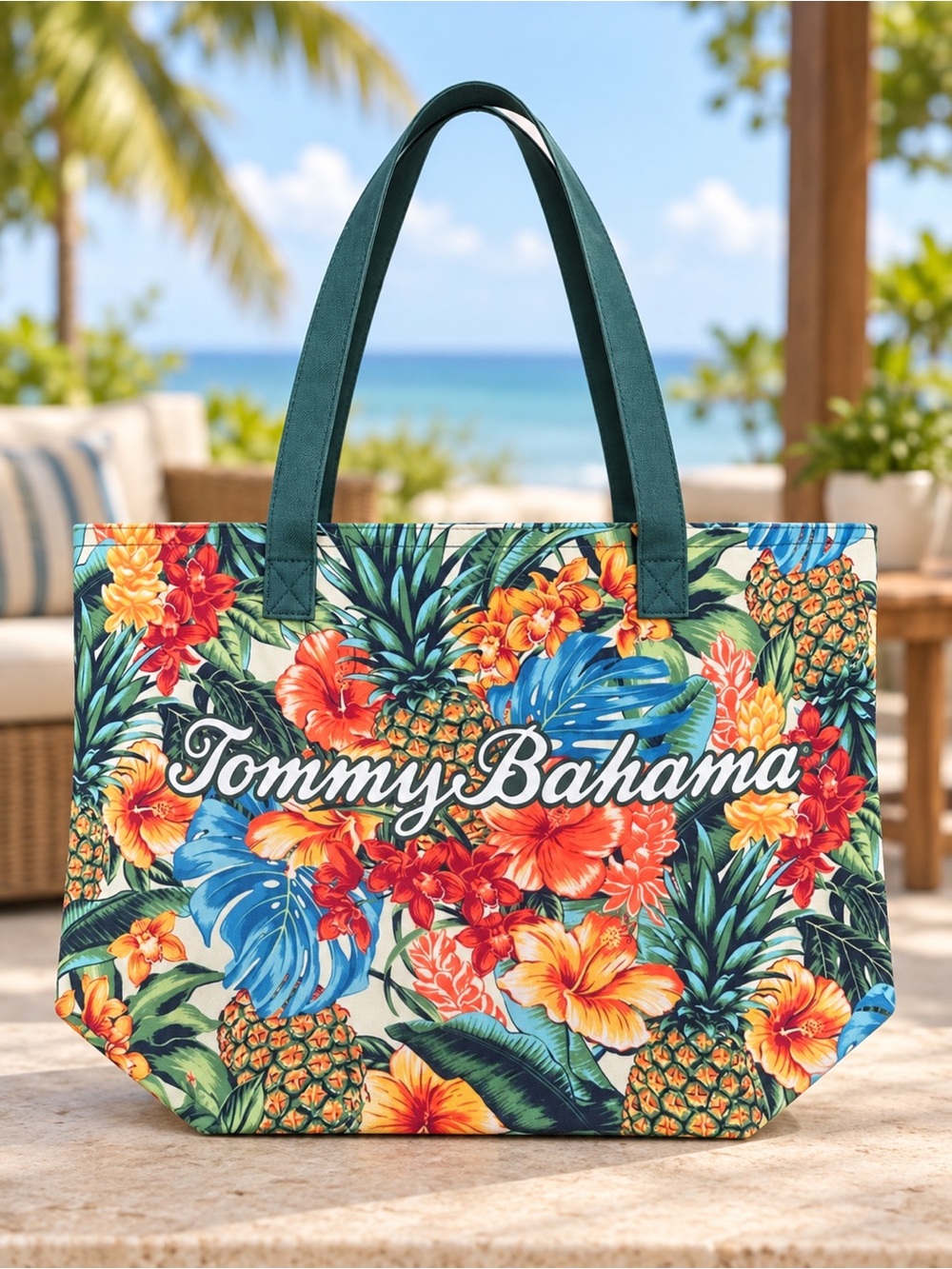 Tommy Bahama Tropical Pineapple Floral Tote Bag NWT